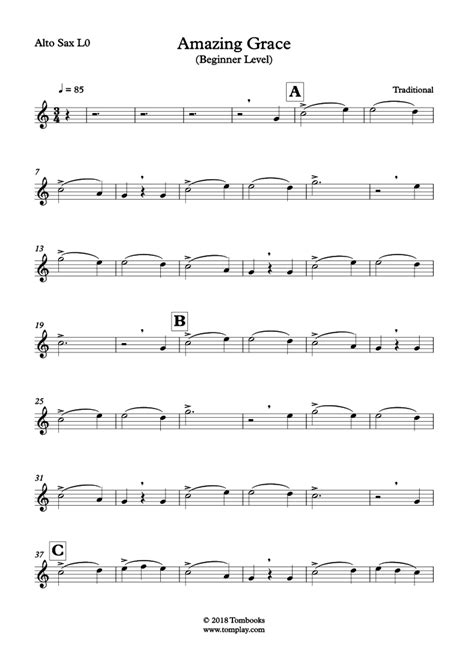 Amazing Grace (Beginner Level, Alto Sax) (Traditional) - Saxophone Sheet Music