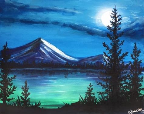 mountain painting, teal - Bing | Landscape paintings, Night painting, Mountain paintings