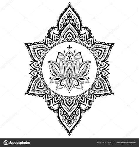 Circular Pattern Form Mandala Lotus Flower Henna Mehndi Tattoo ...