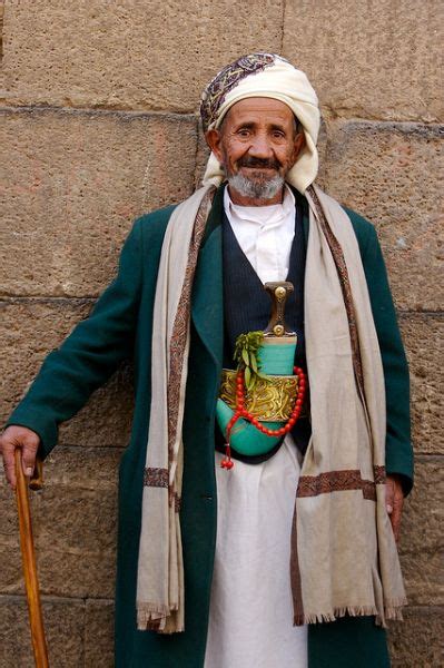 Yemani elder with a prominent display of his jambia. A jambia is a short dagger worn by men in ...