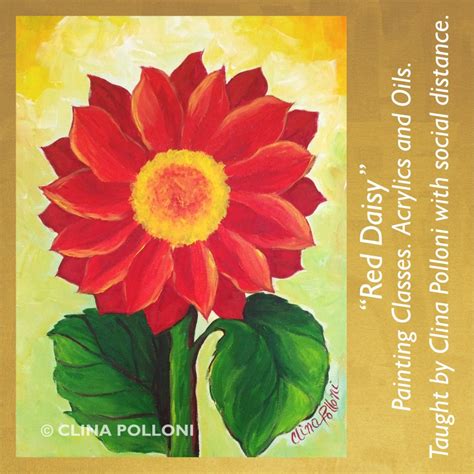 Red Daisy Flower Painting « Clina Polloni Art