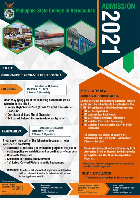 Admissions - Academic Year 2021-2022 - Philippine State College of Aeronautics