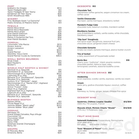 Buddakan menu in Philadelphia, Pennsylvania, USA