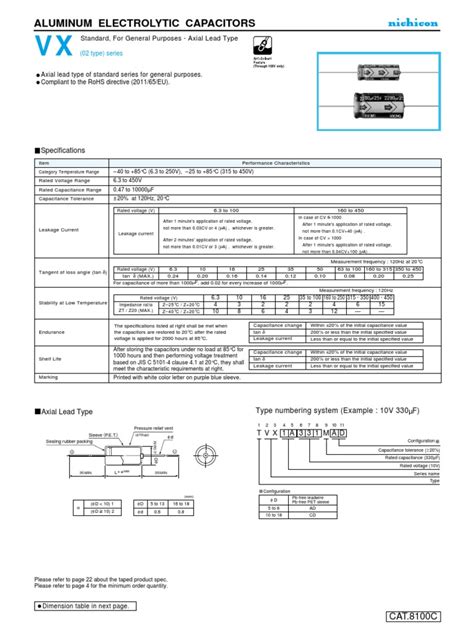 Aluminum Electrolytic Capacitors: Specifications | PDF | Capacitor | Components