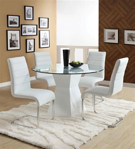 45" Lynelle White Round Glass Top Dining Table with White Base