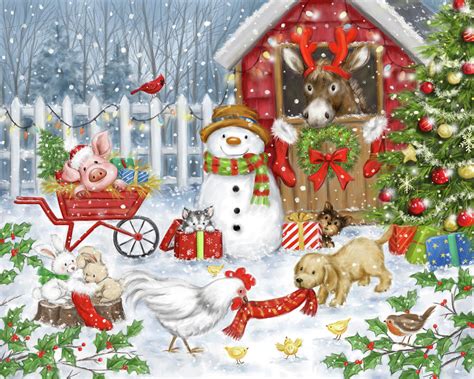 Christmas Farm Animals Mixed Media by Makiko - Pixels