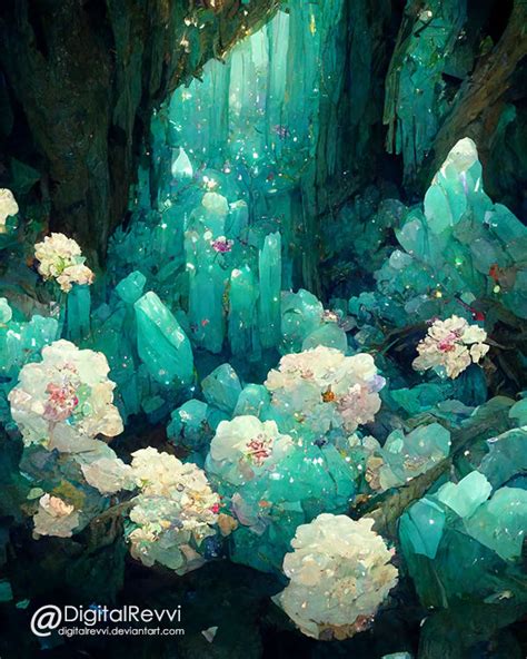 Cave of Teal Crystals by DigitalRevvi on DeviantArt