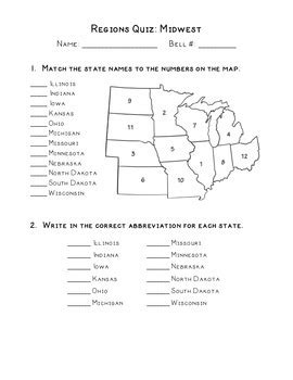 Regions of the US Quiz: Midwest by Jessie Davis | TPT