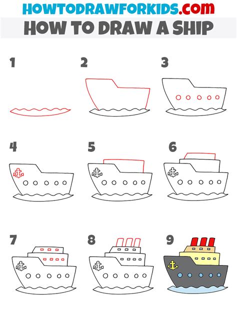 How To Draw A Ship For Kids Step By Step