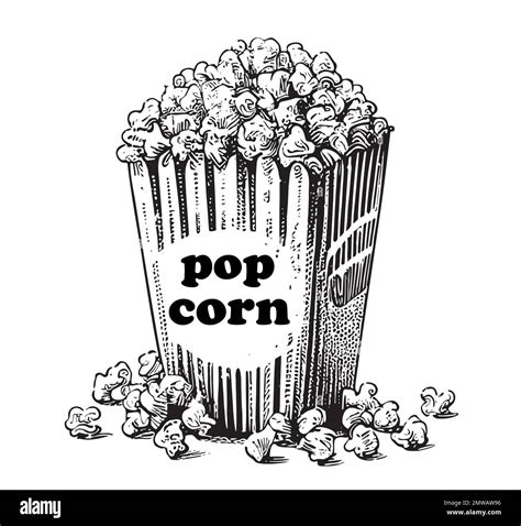 Popcorn retro sketch hand drawn sketch in doodle style Vector ...