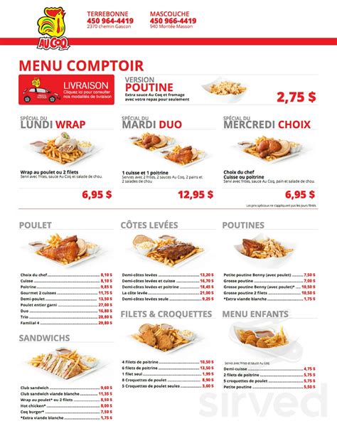 Benny&Co. menu in Chicoutimi, Quebec, Canada