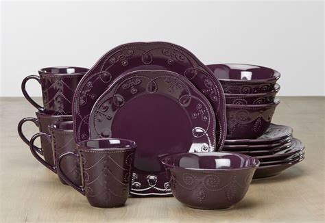 Fingerhut - alcove 32-Pc. Embossed Dinnerware Set in Dark Purple | Purple dinnerware, Dinnerware ...