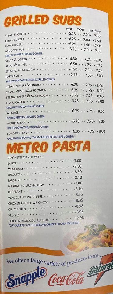 Menu at Metro Pizza pizzeria, New Bedford, 32 Dartmouth St