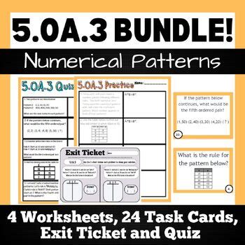 5.OA.3 BUNDLE! Numerical Patterns Worksheets, Task Cards, Exit Ticket, and Quiz