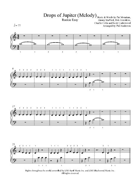 Drops Of Jupiter (Melody) by Train Sheet Music & Lesson | Rookie Level