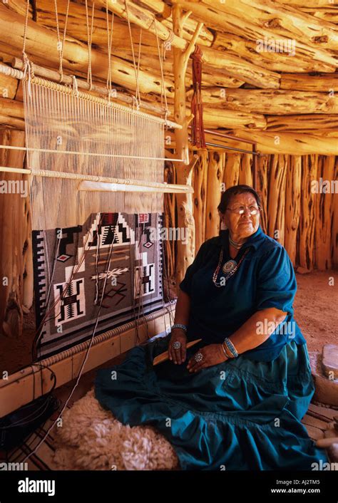 USA Arizona Monument Valley Navajo Tribal Park Navajo Indian Lucy Fatt weaving handmade rug ...