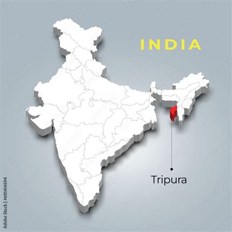 Tripura state map location in Indian 3d isometric map. Tripura map ...