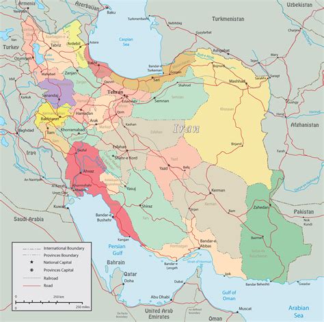 Political Iran Map, Tehran - Asia