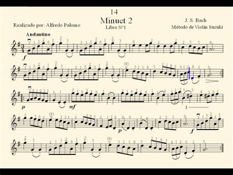 Partitura Minuet 2 Nº 14 J.S. Bach Método de Violín Suzuki Volume Nº1 ...