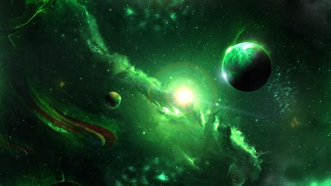 wallpaper space, galaxy, planets, green, universe HD : Widescreen ...