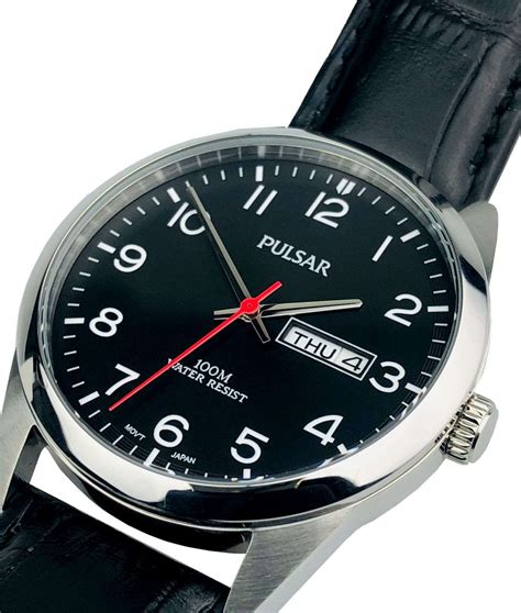 Pulsar Classic Quartz Silver Stainless Steel Black Leather Men's Watch