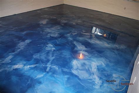 blue metallic epoxy garage floor - Loree Tripp