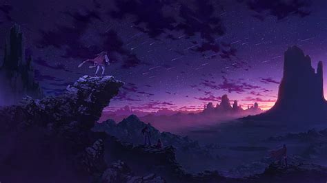 HD wallpaper: anime, sky, landscape, purple | Wallpaper Flare