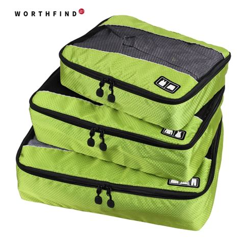 WORTHFIND 3 Pcs/Set Unisex Nylon Packing Cubes For Clothes Travel Bags For Shirts Waterproof ...