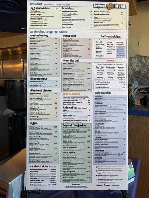 Menu at Beyond Bread cafe, Tucson, E Speedway Blvd