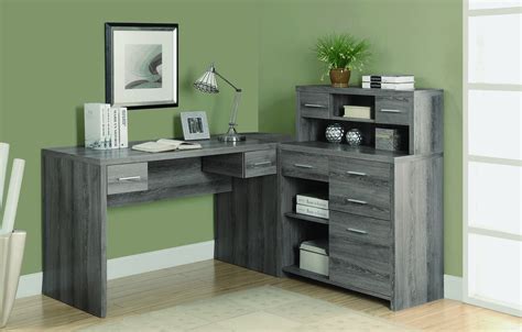 L-shaped Corner Office Desk with Storage in Dark Taupe Reclaimed Finis - OfficeDesk.com