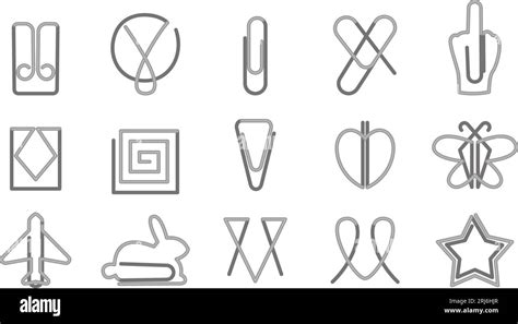 Paper clip icons set on white background. Office paperclips in different forms. Vector of paper ...