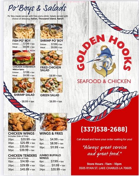 Menu at Golden Hooks Seafood &Chicken restaurant, Lake Charles