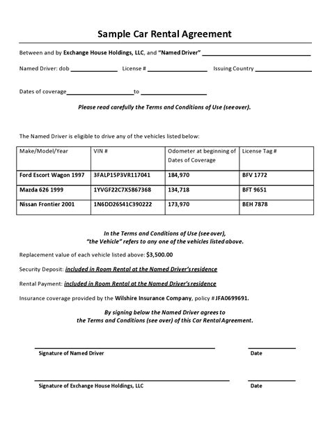 38 Free Car Rental Agreements [& Forms] ᐅ TemplateLab