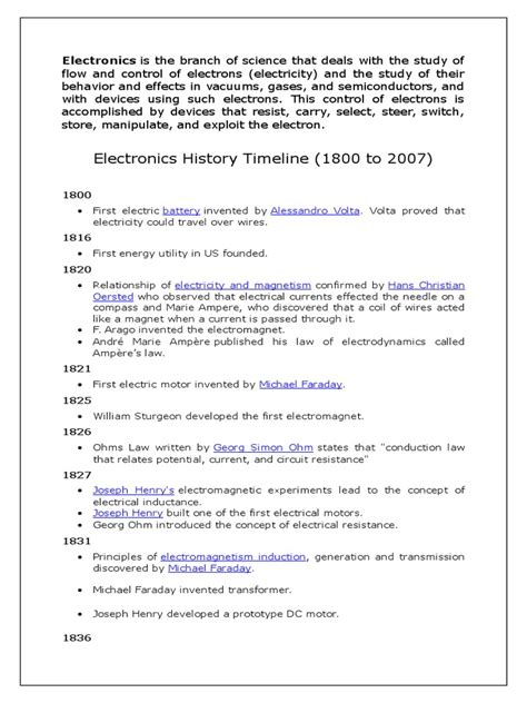 Electronics History Timeline | PDF | Thomas Edison | Electricity