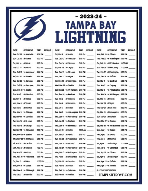 Printable 2023-2024 Tampa Bay Lightning Schedule