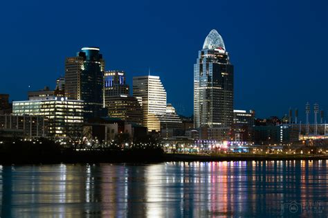 Downtown Cincinnati skyline at dusk