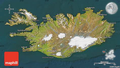 Satellite Map of Iceland, darken