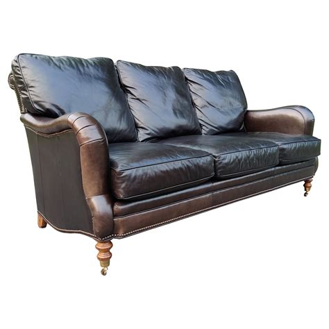 English Regency Style Hartwell Espresso Color Leather Sofa Wesley Hall 3 Seater For Sale at 1stDibs