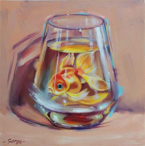 Original Oil Painting The Golden Fish Art On Cardboard Wall - Inspire ...