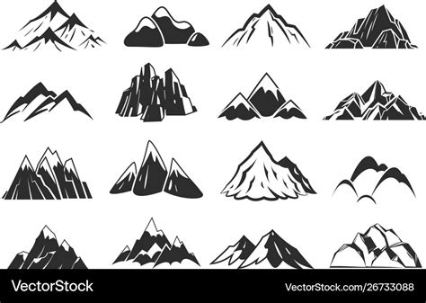 Mountain icons mountains top silhouette shapes Vector Image