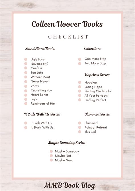 Colleen Hoover Books In Order Printable List - Printable And Enjoyable ...