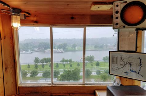 Inside an old tugboat at the Science Museum of Minnesota, looking out ...