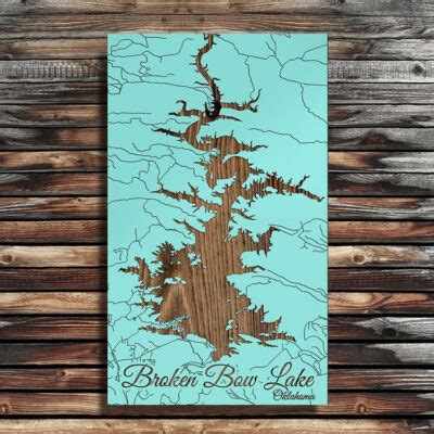 Broken Bow Lake, Oklahoma Wood Map | Burnt Laser-Cut Wall Map