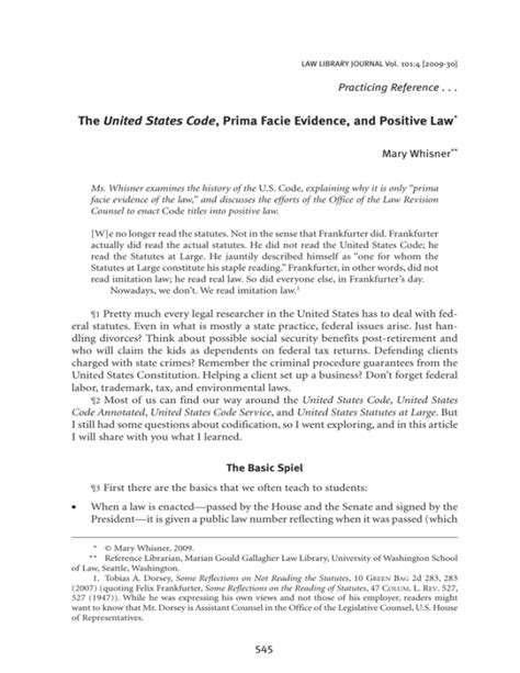 The United States Code, Prima Facie Evidence, and Positive