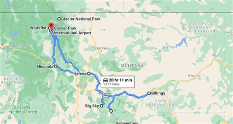 screen shot of a montana road trip map from google maps showcasing ...