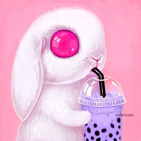 Bunny Art Print Kawaii Art, Pop Surrealism, Big Eyes, White Rabbit, Bubble Tea, Creepy Cute ...