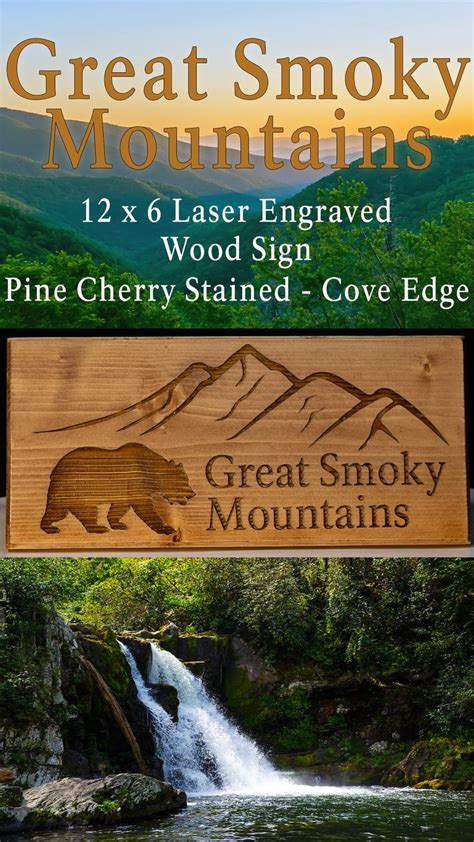 Great Smoky Mountains - Wood Sign - Laser Engraved - Cherry Stained - Cove Edge | Great smoky ...