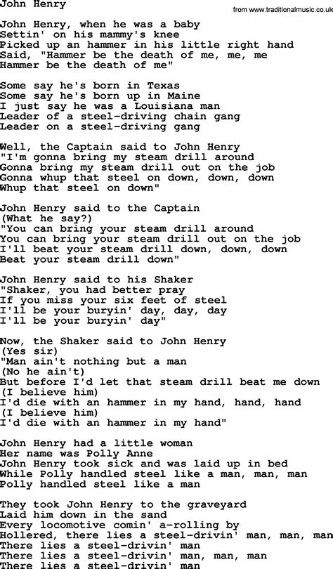 Woody Guthrie song - John Henry, lyrics