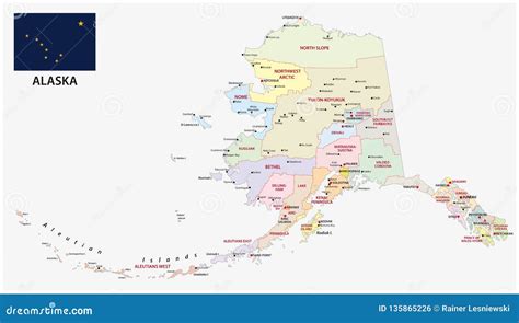 Alaska Administrative and Political Map with Flag Stock Vector ...