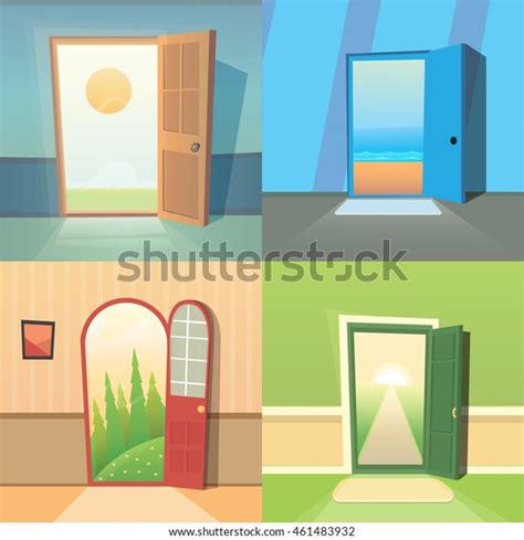 Open Door Cartoon Vector Collection Set Stock Vector (Royalty Free ...